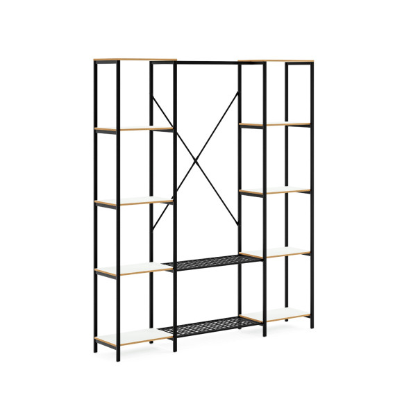 Eportatif Çok Amaçlı Metal Ayaklı Çift Raflı Dolap Ayakkabılık Portatif Portmanto Gardırop Beyaz 1374 - 5