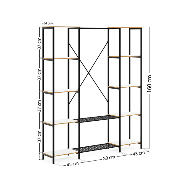 Eportatif Çok Amaçlı Metal Ayaklı Çift Raflı Dolap Ayakkabılık Portatif Portmanto Gardırop Beyaz 1374 - 6