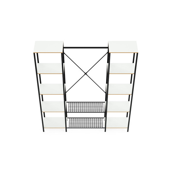 Eportatif Çok Amaçlı Metal Ayaklı Çift Raflı Dolap Ayakkabılık Portatif Portmanto Gardırop Beyaz 1374 - 7