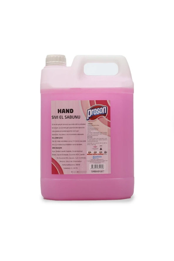 Proson Hand Pembe Parfümlü Sıvı El Sabunu Hijyenik 5 Kg