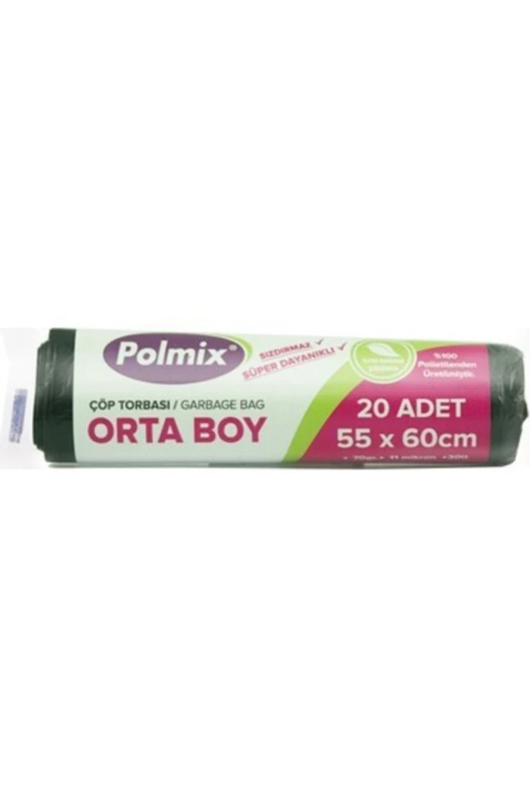 Polmix Endüstriyel Orta Boy Çöp Torbası Siyah 55 X 60 Cm 150 Gr