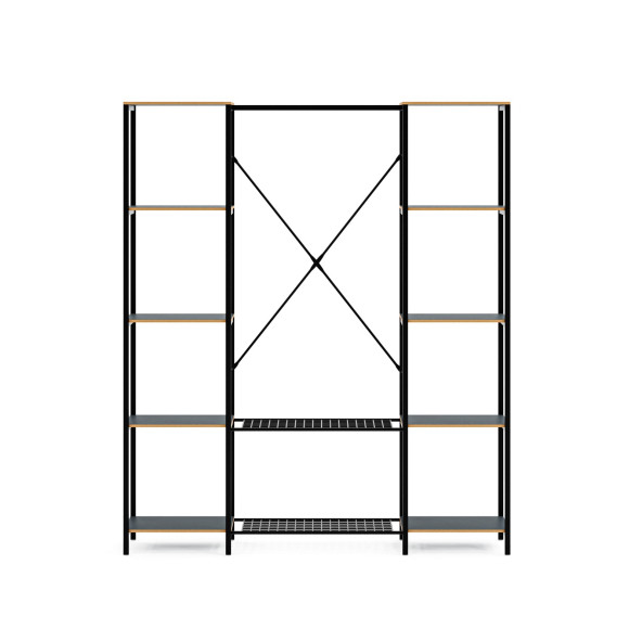 Eportatif Çok Amaçlı Metal Ayaklı Çift Raflı Dolap Ayakkabılık Portatif Portmanto Gardırop Füme 1375 - 4