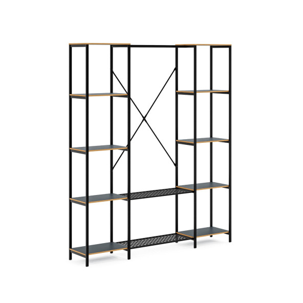 Eportatif Çok Amaçlı Metal Ayaklı Çift Raflı Dolap Ayakkabılık Portatif Portmanto Gardırop Füme 1375 - 5