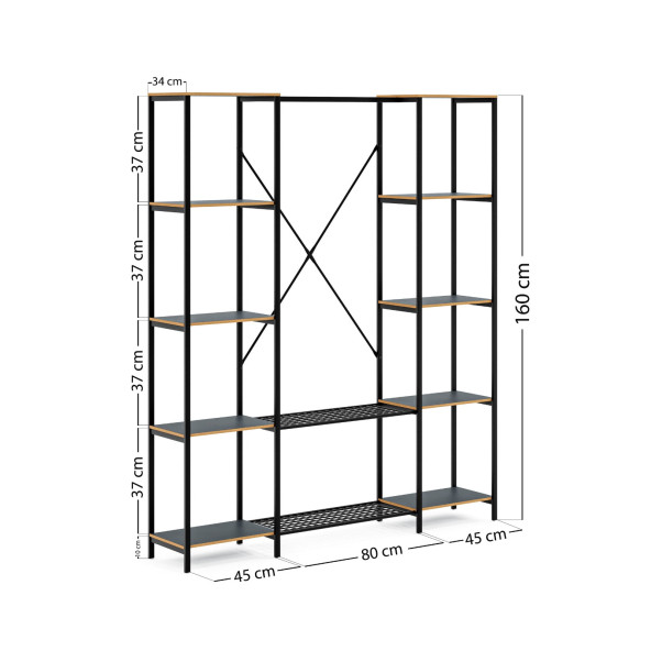 Eportatif Çok Amaçlı Metal Ayaklı Çift Raflı Dolap Ayakkabılık Portatif Portmanto Gardırop Füme 1375 - 6