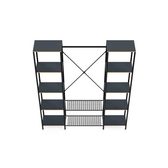 Eportatif Çok Amaçlı Metal Ayaklı Çift Raflı Dolap Ayakkabılık Portatif Portmanto Gardırop Füme 1375 - 7