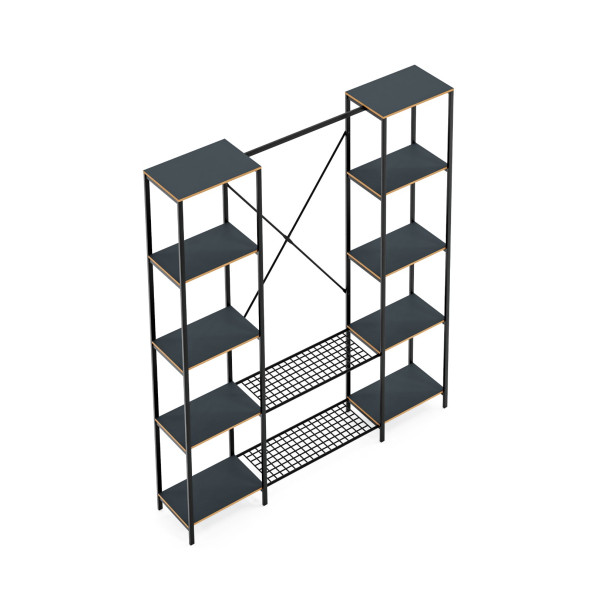 Eportatif Çok Amaçlı Metal Ayaklı Çift Raflı Dolap Ayakkabılık Portatif Portmanto Gardırop Füme 1375 - 8