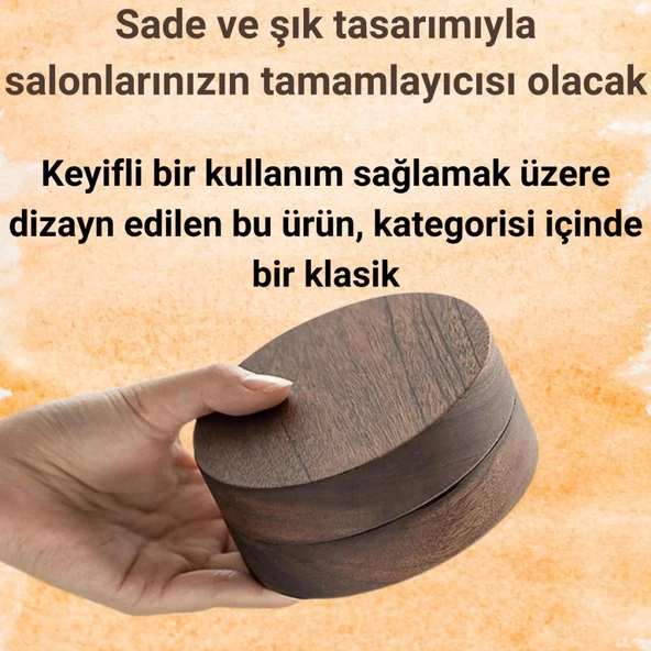 Polham Paslanmaz Çelik Yuvarlak Ultra Şık Küllük, Kapaklı Ceviz Ağacı Paslanmaz Çelik Kül Tablası - 9