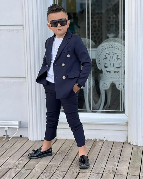 MODAVALS 4 PARÇA 6 DÜĞMELİ CEKETLİ ERKEK ÇOCUK TAKIM ELBİSE - BEYAZ TSHIRT - 10