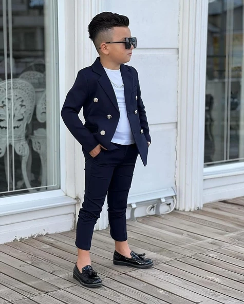 MODAVALS 4 PARÇA 6 DÜĞMELİ CEKETLİ ERKEK ÇOCUK TAKIM ELBİSE - BEYAZ TSHIRT - 9