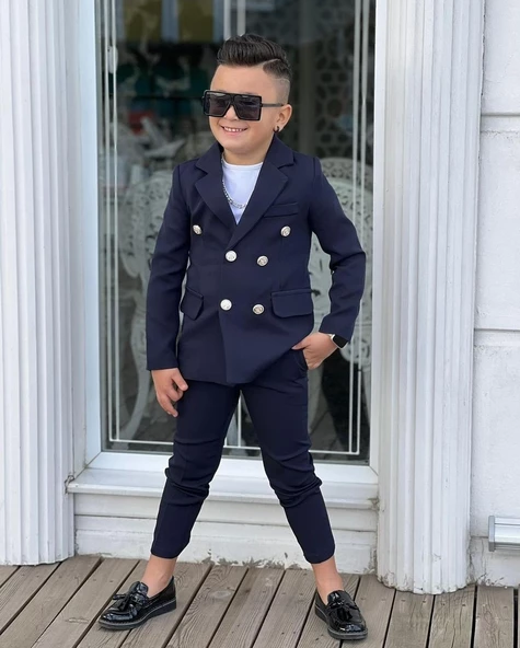 MODAVALS 4 PARÇA 6 DÜĞMELİ CEKETLİ ERKEK ÇOCUK TAKIM ELBİSE - BEYAZ TSHIRT - 6