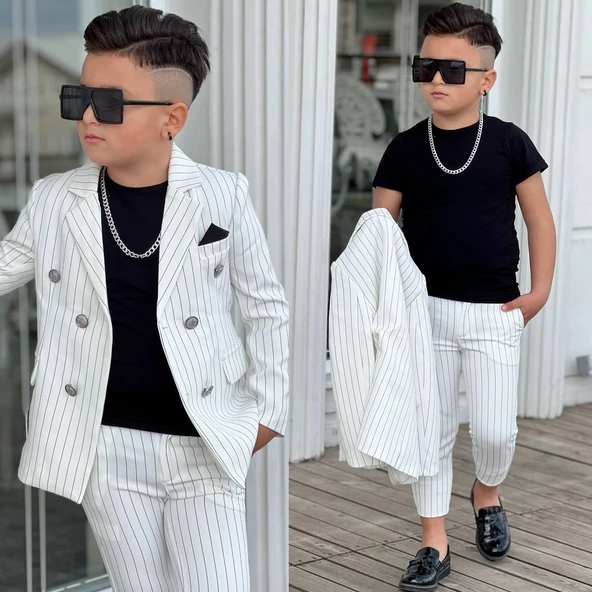 MODAVALS 4 PARÇA ÇİZGİLİ CEKETLİ ERKEK ÇOCUK TAKIM ELBİSE - 4