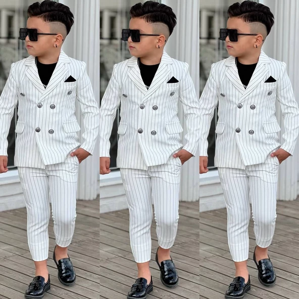 MODAVALS 4 PARÇA ÇİZGİLİ CEKETLİ ERKEK ÇOCUK TAKIM ELBİSE - 2