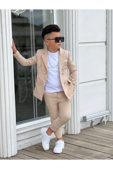 MODAVALS 4 PARÇA ÇİZGİLİ CEKETLİ ERKEK ÇOCUK TAKIM ELBİSE - 7