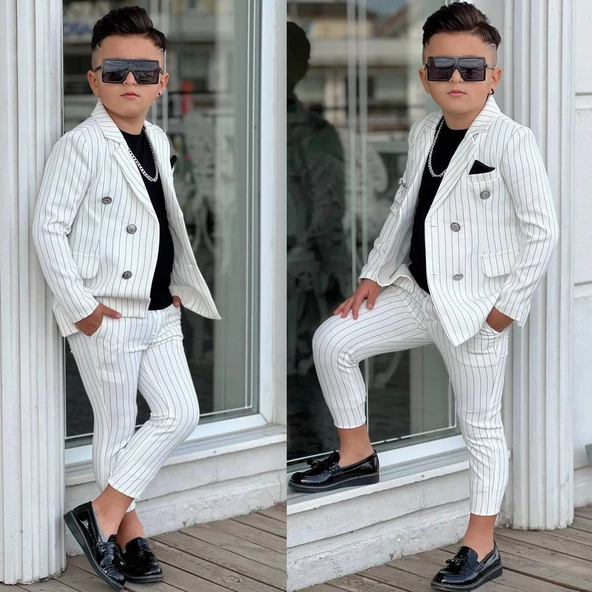MODAVALS 4 PARÇA ÇİZGİLİ CEKETLİ ERKEK ÇOCUK TAKIM ELBİSE - 5