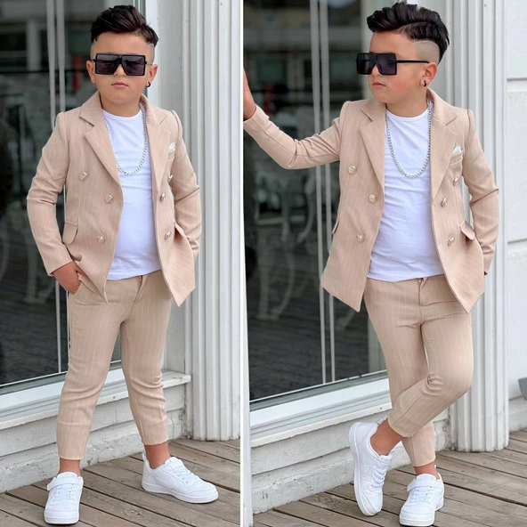 MODAVALS 4 PARÇA ÇİZGİLİ CEKETLİ ERKEK ÇOCUK TAKIM ELBİSE - 8