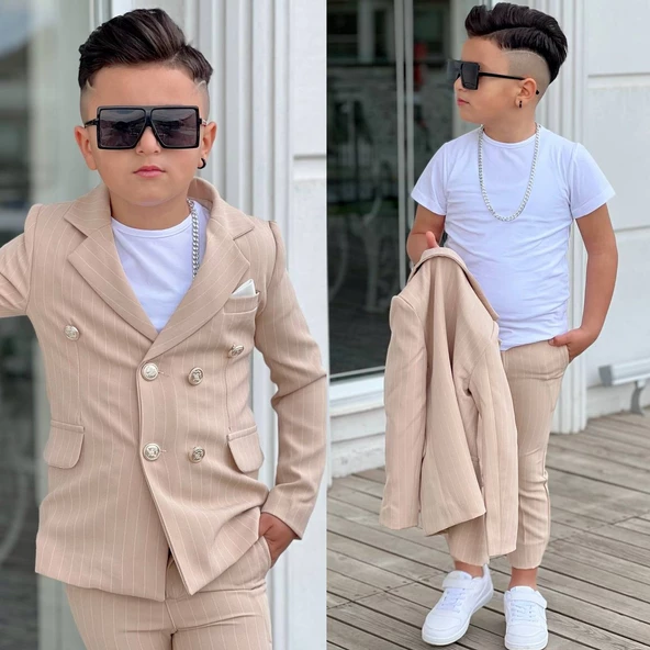MODAVALS 4 PARÇA ÇİZGİLİ CEKETLİ ERKEK ÇOCUK TAKIM ELBİSE - 9