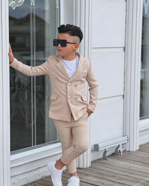 MODAVALS 4 PARÇA ÇİZGİLİ CEKETLİ ERKEK ÇOCUK TAKIM ELBİSE - 11