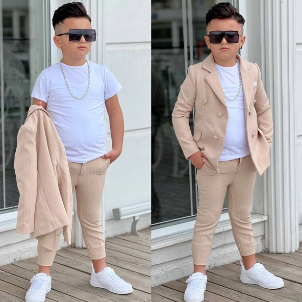 MODAVALS 4 PARÇA ÇİZGİLİ CEKETLİ ERKEK ÇOCUK TAKIM ELBİSE - 10