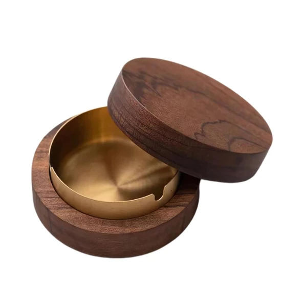 Coofbe Ahşap Kapaklı Masaüstü Küllük Kül Tablası Paslanmaz Çelik Kül Tablası Koku Engellemeli Küllük - 6