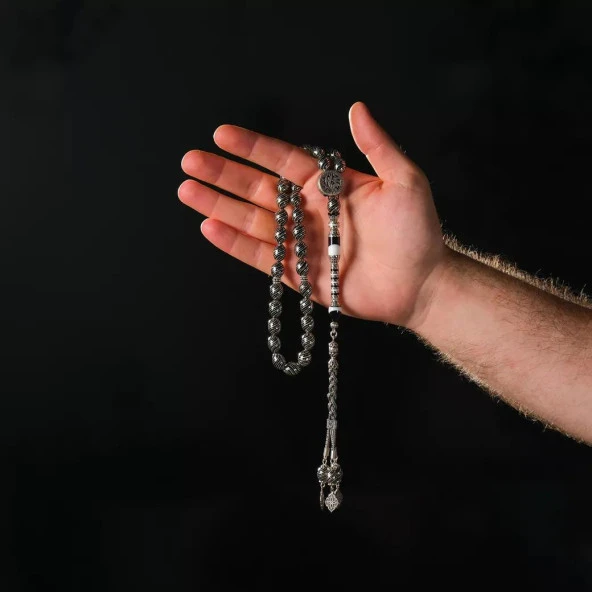 İmame Nakkaşlı Gümüş İşlemeli Erzurum Oltu Taşı Tesbih - 3