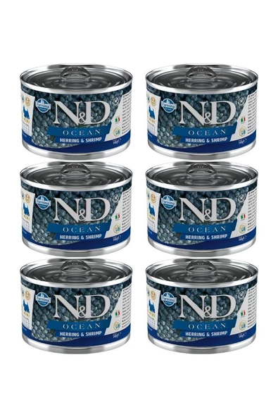 N&D Ocean Ringa Balığı ve Karidesli Mini Irk Yetişkin Köpek Konservesi  140 Gr x 6 Adet