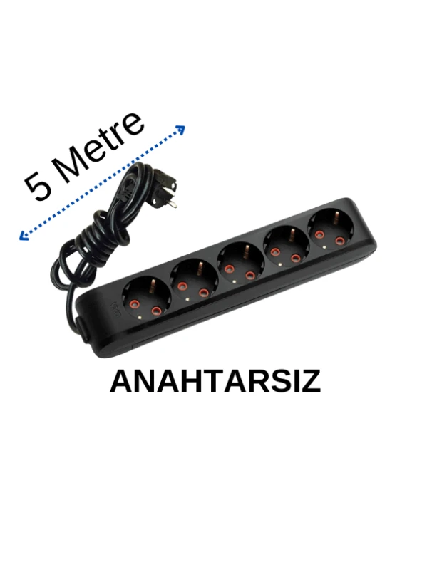 Viko (5'Li) Beşli Priz Topraklı Kablolu Siyah 5 (Beş) Metre