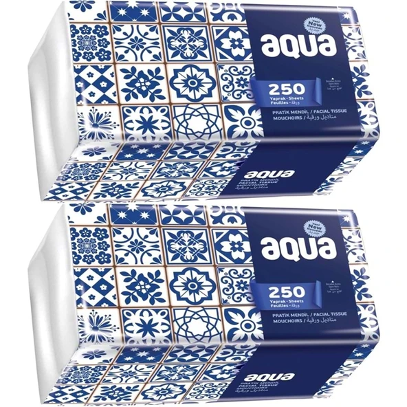 Aqua Pratik Mendil 250 Yaprak Tekli Pk (2 Li Set) ürün görseli