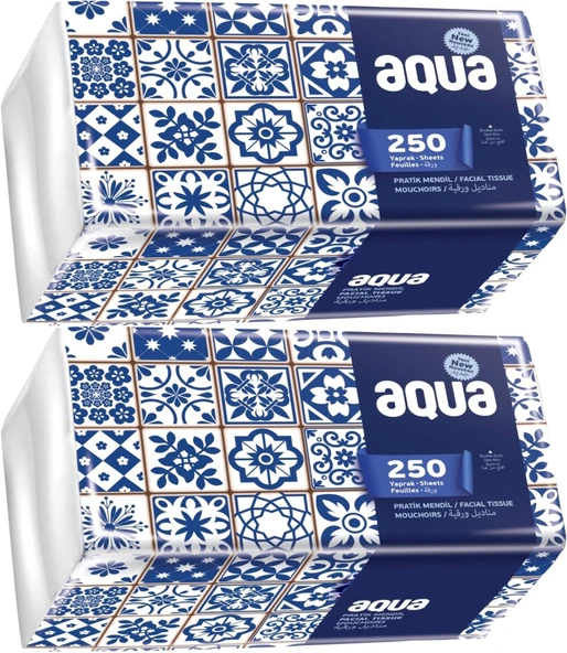 Aqua Pratik Mendil 250 Yaprak Tekli Pk (2 Li Set)