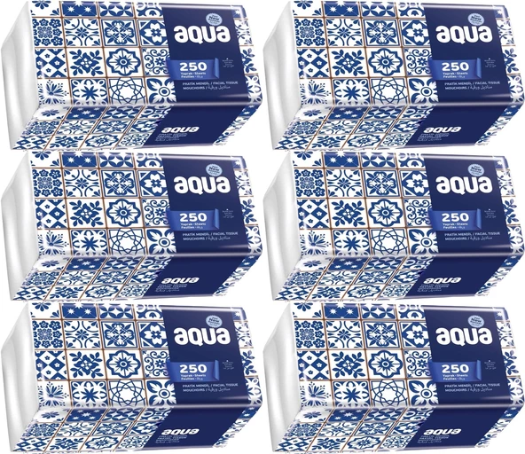 Aqua Pratik Mendil 250 Yaprak Tekli Pk (6 Lı Set)