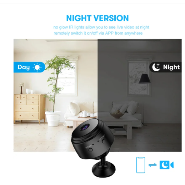 QASUL İç Güvenlik Kamerası, Mini WiFi HD 1080p Kamera Kızılötesi Gece Görüş Yakalı, Hareket Sensörü - 5