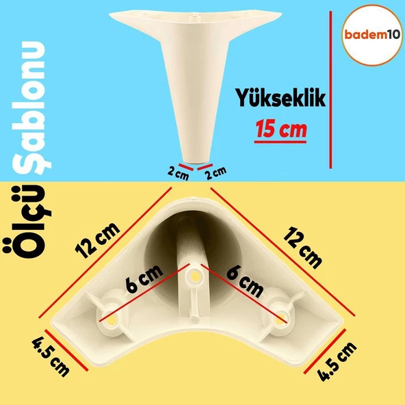 20'li Set Aspen Lüks Mobilya Kanepe Koltuk TV Ünitesi Yükseltici Destek Ayağı Ayakları 15 cm Krem - 2
