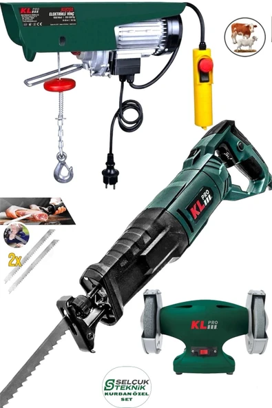 KLPRO Kurban Seti 850 W Tilki Kuyruğu  500 kg Vinç Bıçak Bileme x2 Kemik bıçağı hediye ürün görseli 1