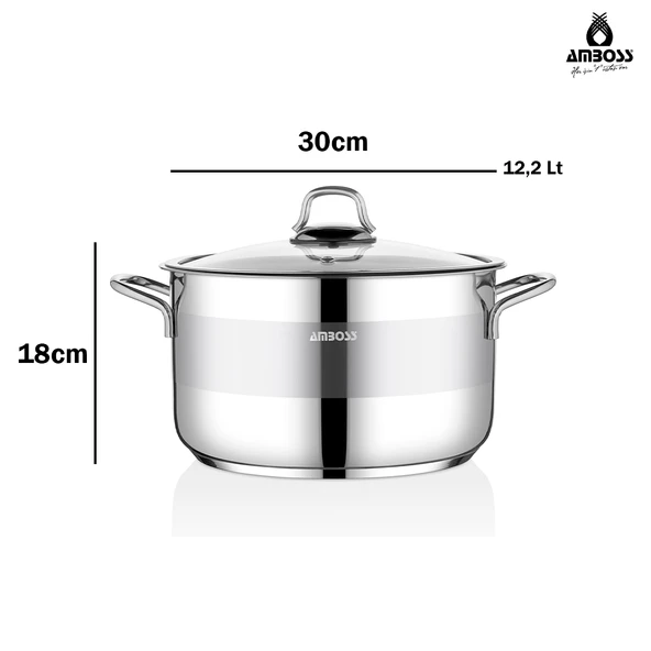 Saphire Paslanmaz Çelik 30 cm Cam Kapaklı Derin Tencere - Resim 6