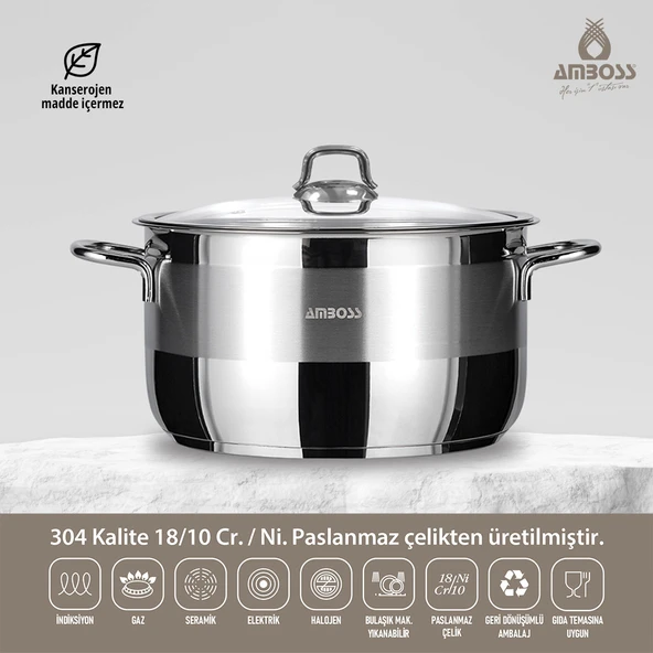 Saphire Paslanmaz Çelik Cam Kapaklı Derin Tencere 30X18 cm