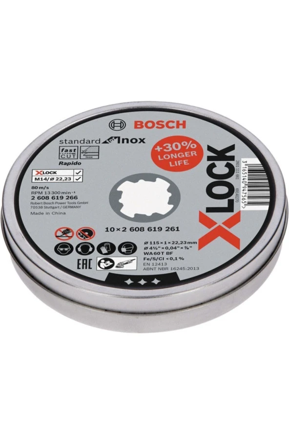 Bosch X-LOCK SDInoxR KesmeTaşı115*1mmDüz10lu