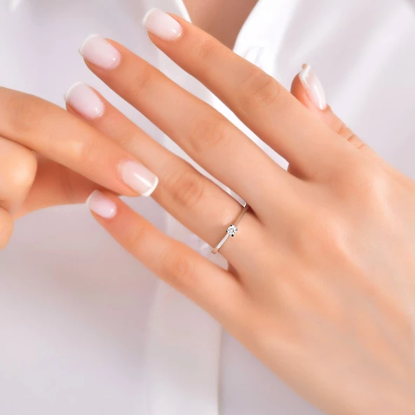 0.14Ct Tektaş Pırlanta Yüzük - 14K - Resim 2