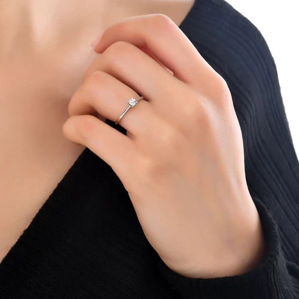 0.24ct Pırlanta Tektaş Yüzük - 18K - Resim 2