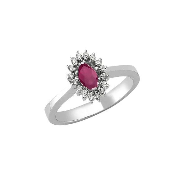 0.28ct Pırlantalı Markiz Yakut Taşlı Yüzük-18k