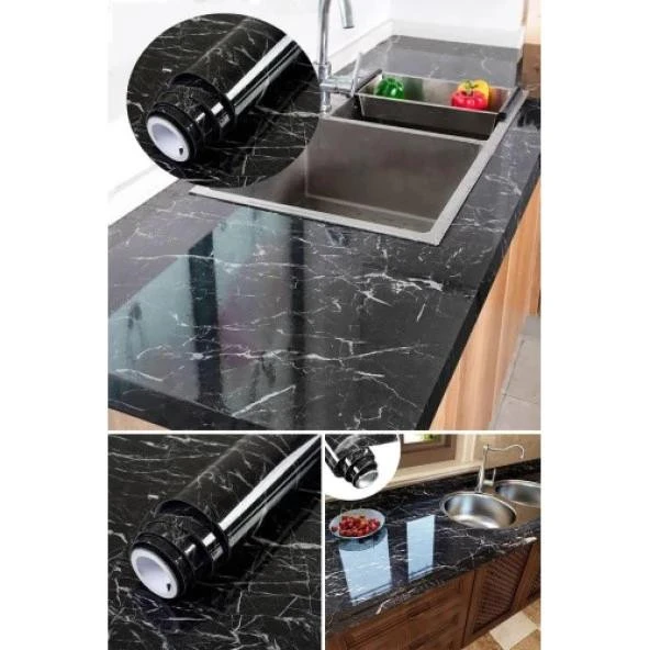 Siyah Mermer Desenli Yapışkanlı Kaplama Kağıdı 5 Metre - Resim 3