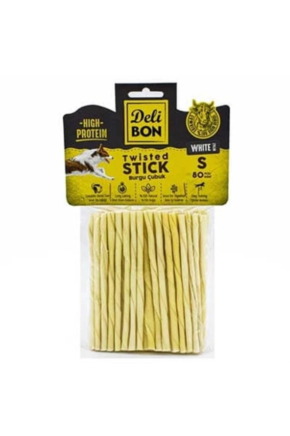 Delibon Beyaz Deri Ince Burgu Çubuk Kemik Köpek Ödülü 80'li Small ürün görseli 1