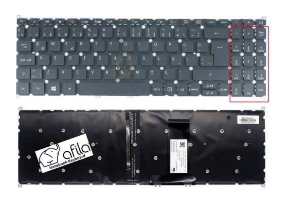 Acer Swift 3 SF315-52-3986, SF315-52-50UZ Notebook Klavyesi (Siyah TR) ışıklı