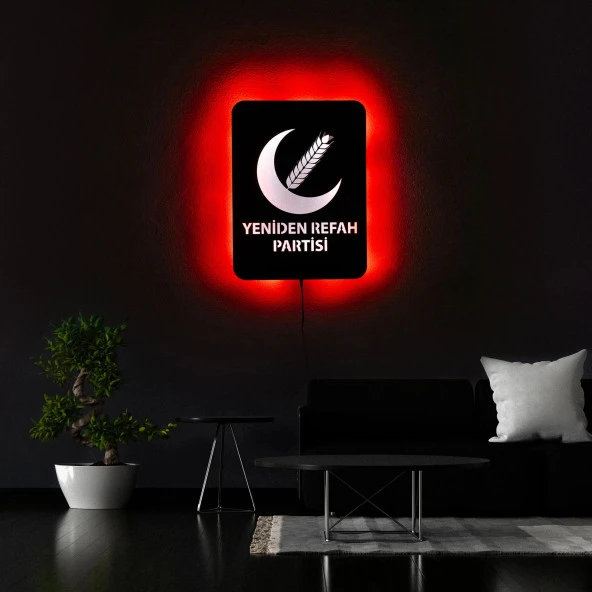 Tablo Marketi Yeniden Refah Partisi Logo Tablo, Işıklı Duvar Dekor Ahşap, Neon Işık, Ledli Işıklı Tablo, Duvar Süsü