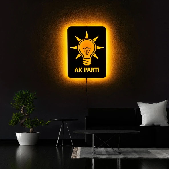 Tablo Marketi Ak Parti Logo Tablo, Işıklı Duvar Dekor Ahşap, Neon Işık, Duvar Süsü