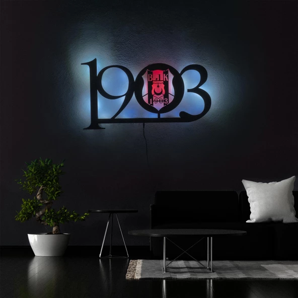 Tablo Marketi 1903 Tablo, Taraftar Tablosu, Futbol Dekor, Işıklı Duvar Dekor Ahşap, Neon Işık, Ledli Işıklı Tablo, Duvar