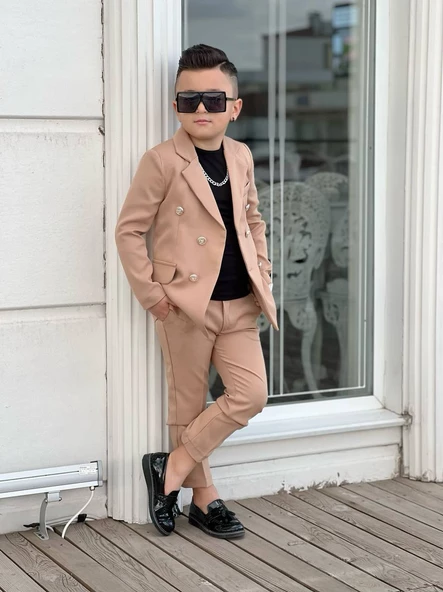 MODAVALS 4 PARÇA 6 DÜĞMELİ CEKETLİ ERKEK ÇOCUK TAKIM ELBİSE - SİYAH TSHIRT - 7