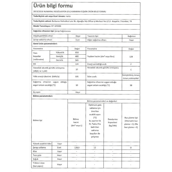 NARTE NT-WR200 MEŞRUBAT SOĞUTUCU - 5