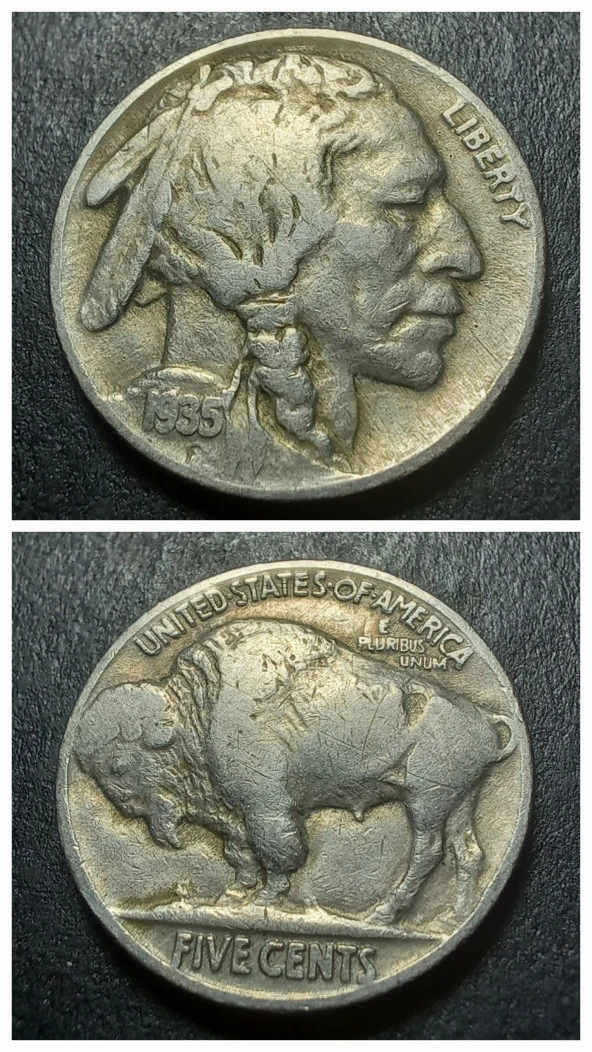 1935 Amerika 5 Cent Kızılderili-Bufalo ÇT/ÇÇT Eski Yabancı Madeni Para - 399636657987b3ec3d