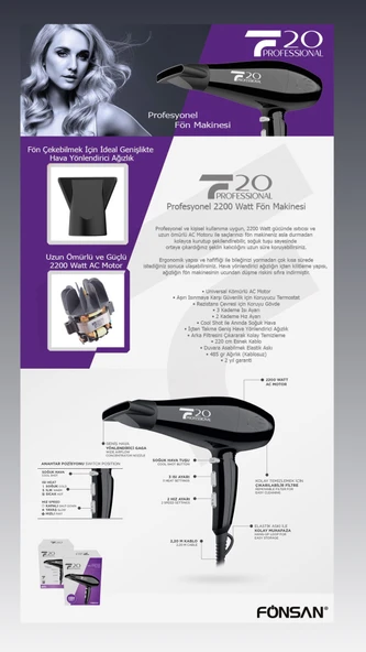 Fönsan  Professional 2200 Watt Siyah Fön Makinası - 2