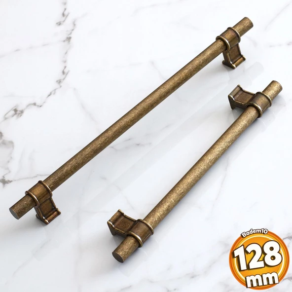 Hisar Eskitme Antik Sarı Metal 128 mm-12.8 cm Mobilya Mutfak Çekmece Dolap Kulpu Kulbu Kulpları