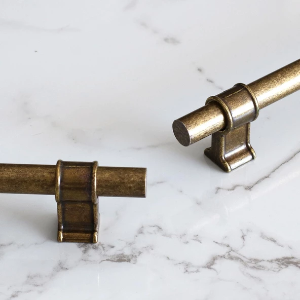Hisar Eskitme Antik Sarı Metal 128 mm-12.8 cm Mobilya Mutfak Çekmece Dolap Kulpu Kulbu Kulpları - Resim 3